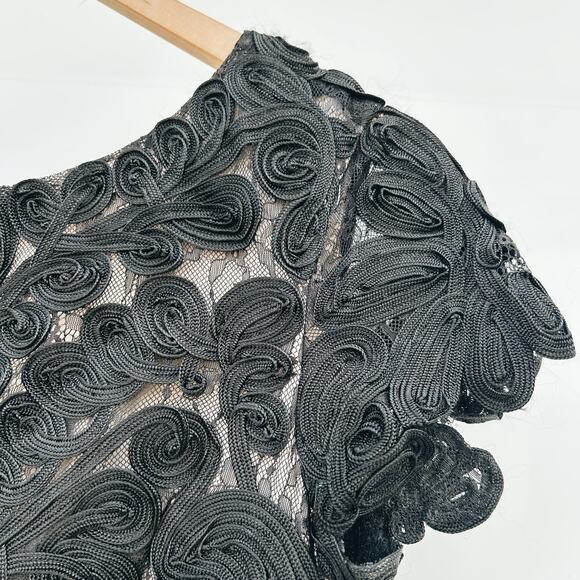 JS Collections Black Lace Cocktail Dress High Neck Short Sleeve Mini 4 Sheath - Picture 5 of 8